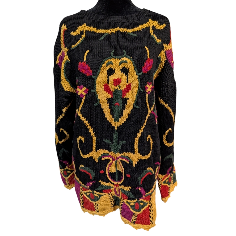 Vintage Cottagecore Sweater Black Yellow Funky 80s